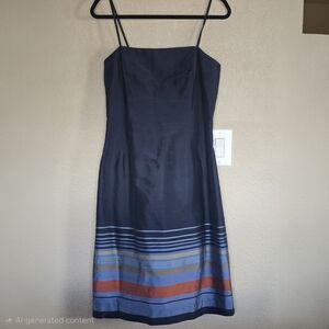 Ann Taylor 100% Silk Striped Hem Spaghetti Strap Dress‎ – Size 6